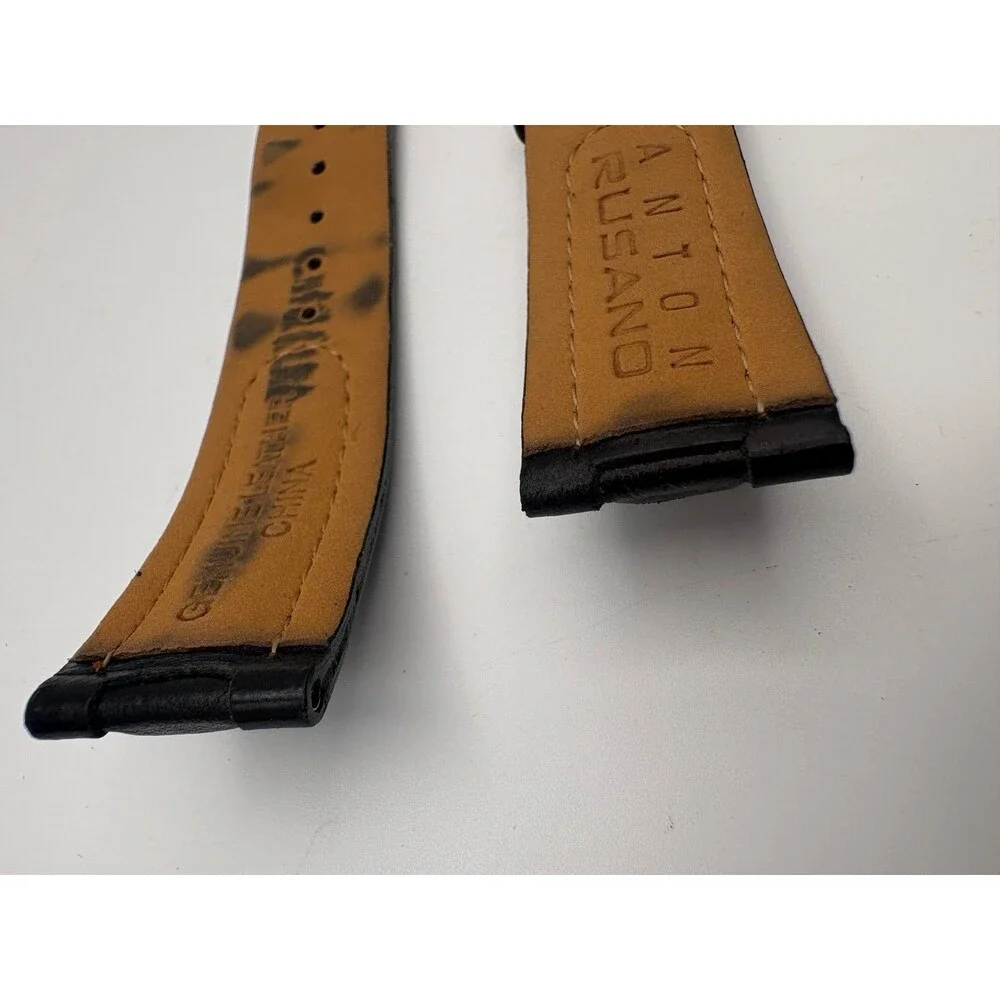 Anton Rusano Black Padded Leather Watch Strap Stainless Steel Buckle